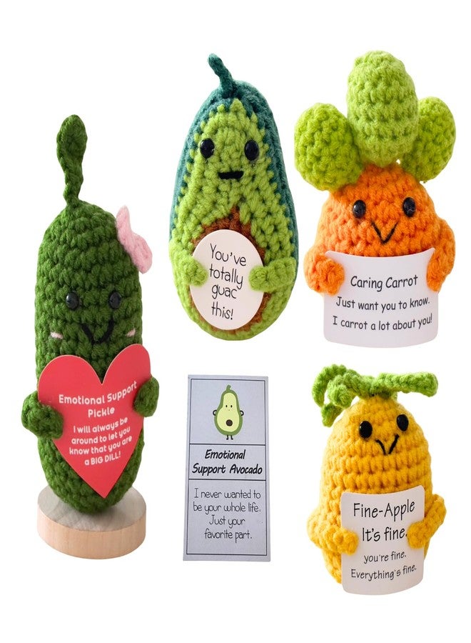 Jpaklpe 4PCS Crochet Animals Funny Gifts, Handmade Emotional Support Knitted Potato with Positive Card for Women, Coworker, Mom, Dad. Cool Pickle Decor for Office, Desk, Bedroom - Image 1
